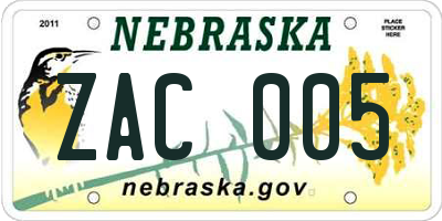 NE license plate ZAC005
