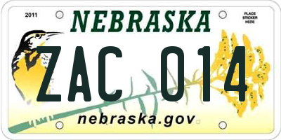 NE license plate ZAC014