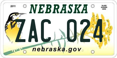 NE license plate ZAC024