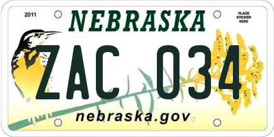 NE license plate ZAC034