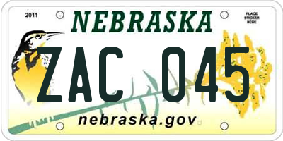 NE license plate ZAC045