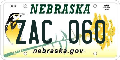 NE license plate ZAC060