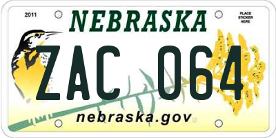 NE license plate ZAC064
