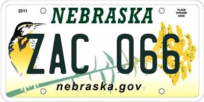 NE license plate ZAC066