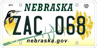 NE license plate ZAC068