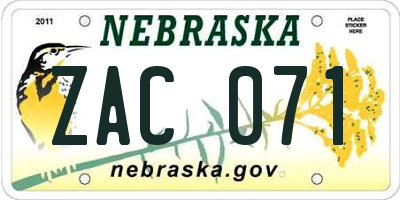 NE license plate ZAC071