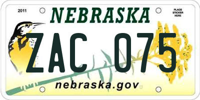 NE license plate ZAC075