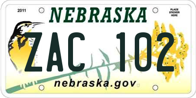 NE license plate ZAC102