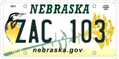 NE license plate ZAC103