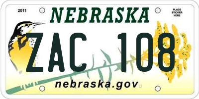 NE license plate ZAC108
