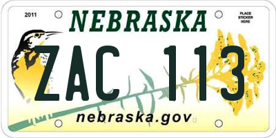 NE license plate ZAC113
