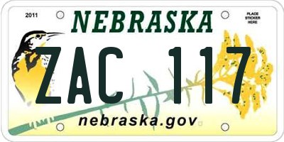 NE license plate ZAC117