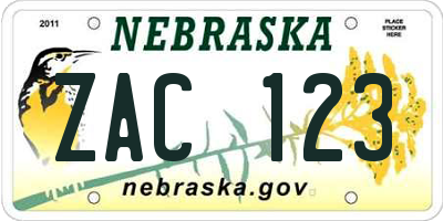 NE license plate ZAC123
