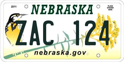 NE license plate ZAC124