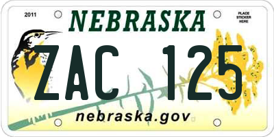 NE license plate ZAC125