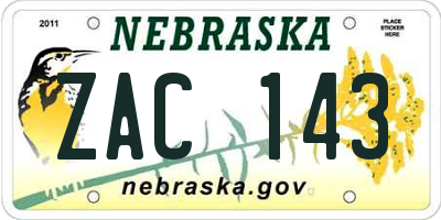 NE license plate ZAC143