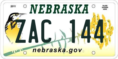 NE license plate ZAC144