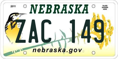 NE license plate ZAC149