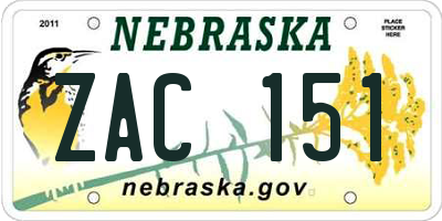 NE license plate ZAC151