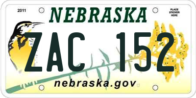 NE license plate ZAC152