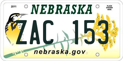 NE license plate ZAC153