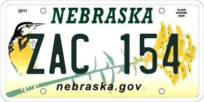 NE license plate ZAC154