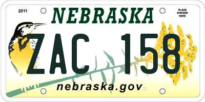 NE license plate ZAC158