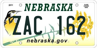 NE license plate ZAC162