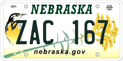 NE license plate ZAC167