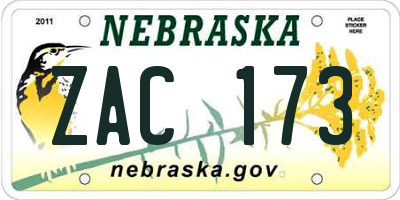 NE license plate ZAC173