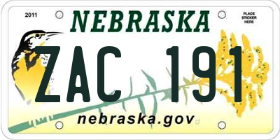NE license plate ZAC191