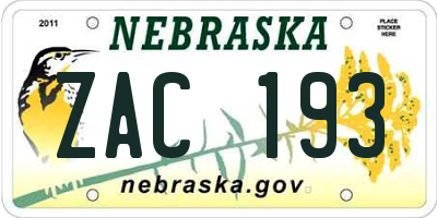 NE license plate ZAC193