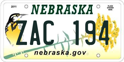 NE license plate ZAC194