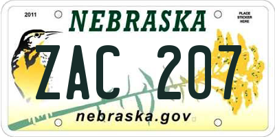 NE license plate ZAC207
