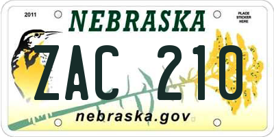NE license plate ZAC210