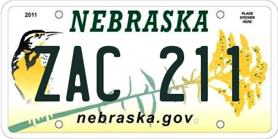 NE license plate ZAC211