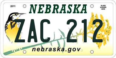 NE license plate ZAC212