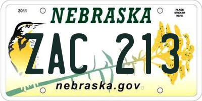 NE license plate ZAC213