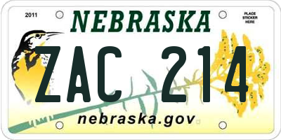 NE license plate ZAC214