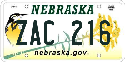 NE license plate ZAC216