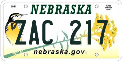 NE license plate ZAC217