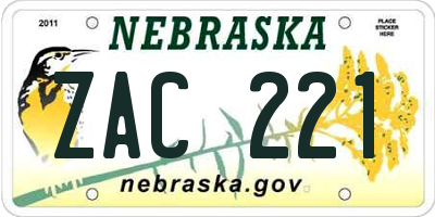 NE license plate ZAC221