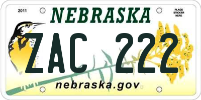 NE license plate ZAC222