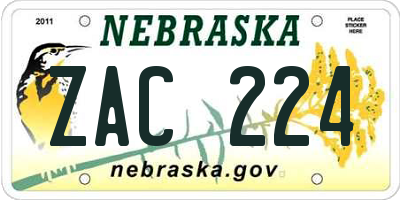 NE license plate ZAC224