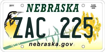 NE license plate ZAC225