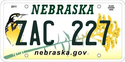 NE license plate ZAC227