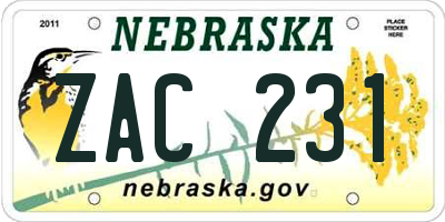 NE license plate ZAC231