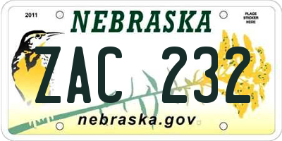 NE license plate ZAC232