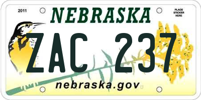 NE license plate ZAC237