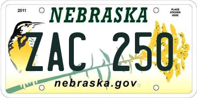 NE license plate ZAC250
